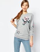 Asos Sweatshirt With Floral Embroidery Badge Detail - Gray Marl