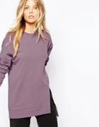 Asos Longline Sweatshirt With Front Split - Lilac
