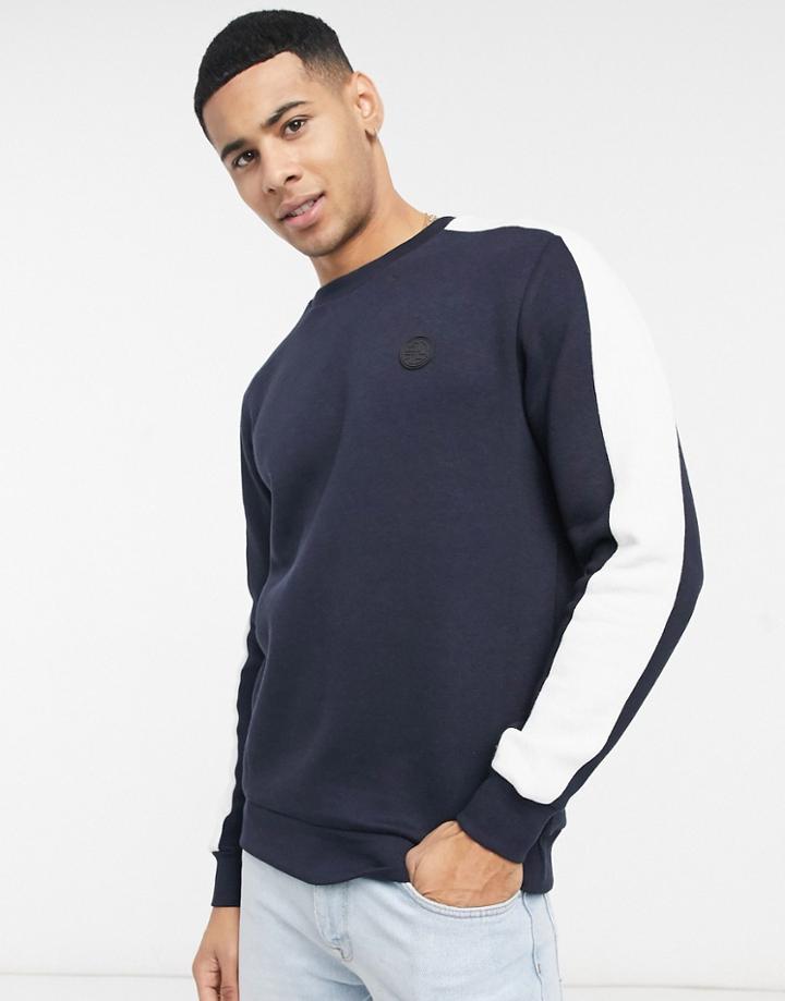 Soul Star Mix & Match Sweatshirt With Contrast Arm Stripe In Navy
