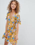 Qed London Floral Wrap Dress - Yellow