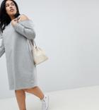 Asos Curve Sweat Dress With Cold Shoulder - Gray
