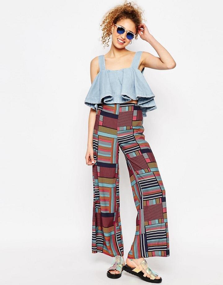 Asos Africa X Chichia High Waisted Wide Leg Trouser In Tile Print - Multi