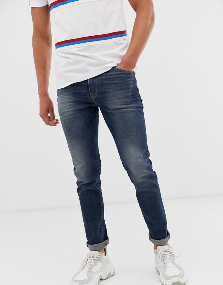 Asos Design 12.5oz Skinny Jeans In Vintage Dark Wash Blue
