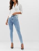 Asos Design Ridley High Waisted Skinny Jeans In 80's Acid Wash-blue