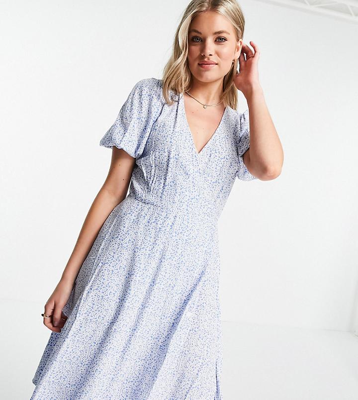 Vero Moda Tall Wrap Midi Dress In Blue Ditsy Floral-multi