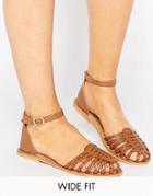 Asos Jagwar Wide Fit Leather Summer Shoes - Tan
