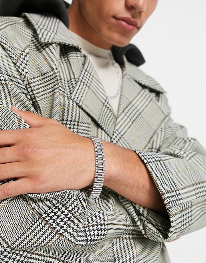 Asos Design Stainless Steel Chain Bracelet With Watch Links In Silver Tone