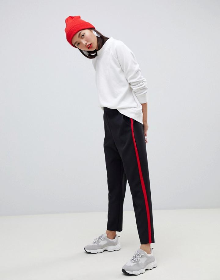 Asos Design Tapered Pants With Contrast Panel-black