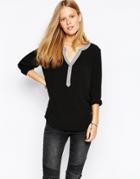 Esprit Collarless Contrast Woven Shirt - Black