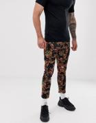 Asos Design Skinny Cropped Pants In Abstract Baroque Print - Black