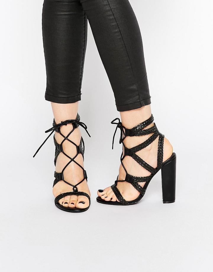 Missguided Plaited Block Heeled Sandals - Black