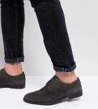 Asos Wide Fit Casual Brogue Shoes In Gray Suede With Distressed Sole - Gray
