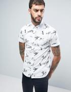 Brave Soul Fish And Dragonfly Short Sleeved Shirt - White