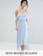 True Decadence Petite Frill Cold Shoulder Cami Maxi Dress With Ruffle Hem Detail - Blue