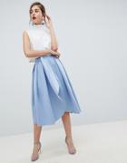 Asos Design Scuba Wrap Prom Skirt With Split And Tie Waist - Blue