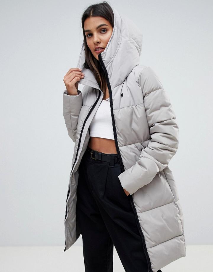 G-star Whistler Recycled Polyester Long Line Padded Coat With Hood - Gray