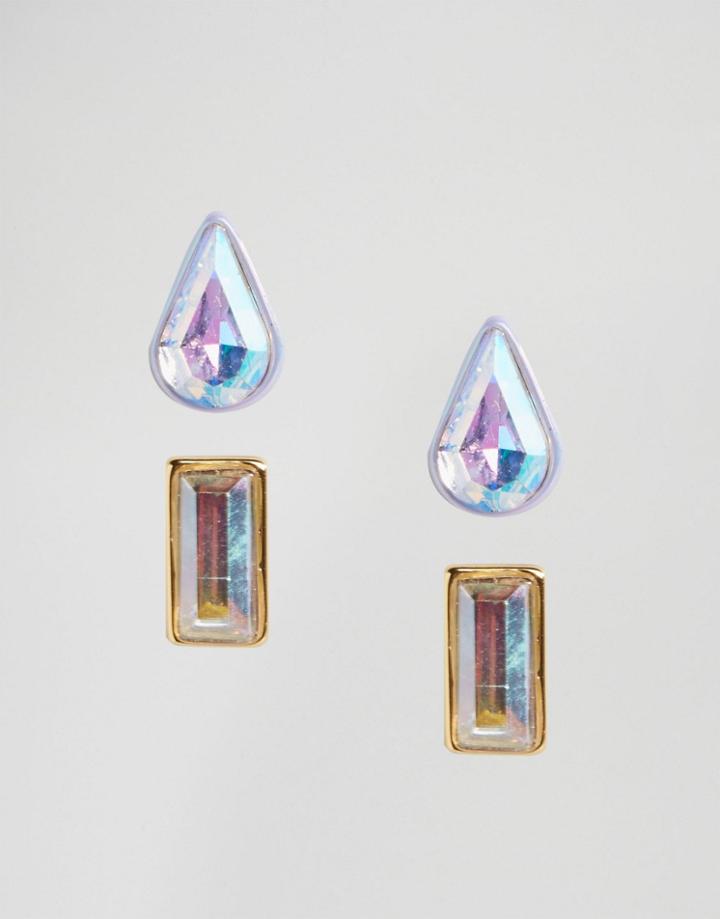Me & Zena Pear And Bagette Stud Earring Two Set - Gold