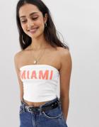 Asos Design Crop Top With Miami Print In Organic Cotton-white