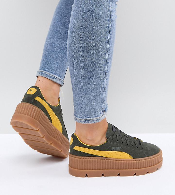 Puma X Fenty Suede Creepers In Khaki - Green