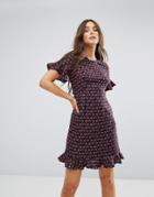 Traffic People Printed Frill Midi Tea Dress - Purple