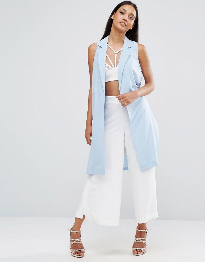 Ax Paris Longline Sleeveless Blazer - Blue