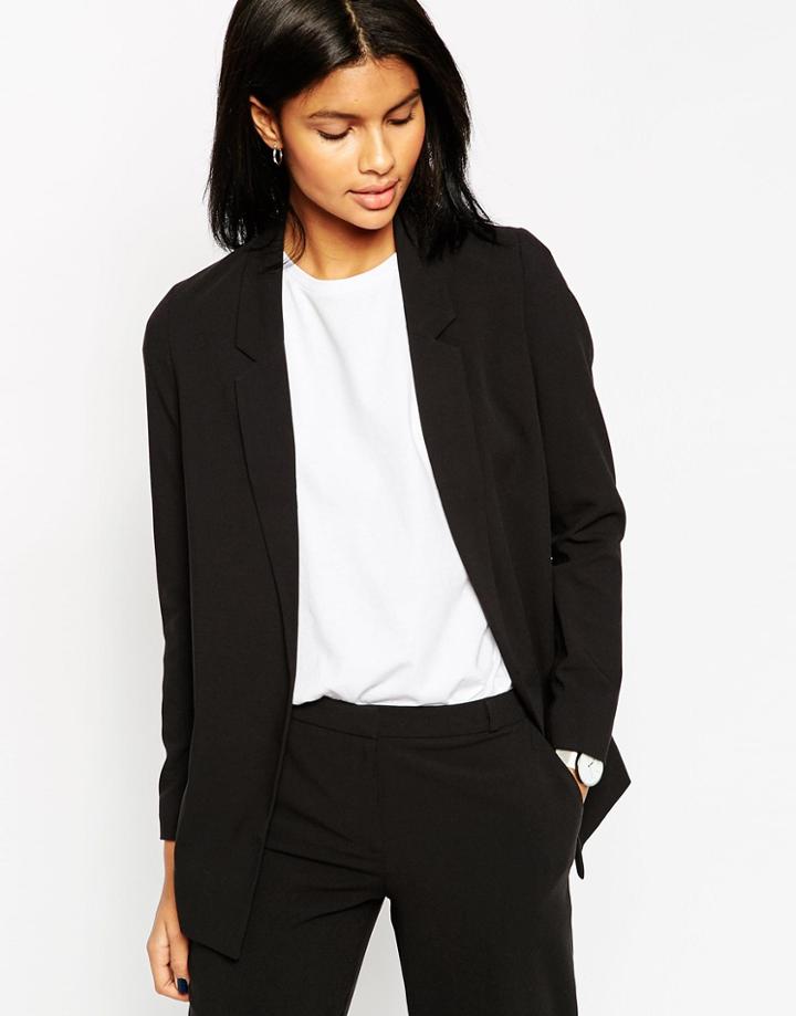 Asos Slim Tailored Jacket In Crepe - Black