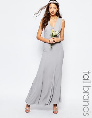 Fame And Partners Tall Maxi Dress With Fishtail - Gray