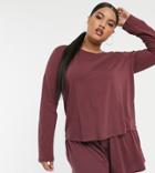 Asos Design Curve Mix & Match Long Sleeve Pyjama Jersey T-shirt-brown