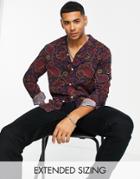 Asos Design Revere Shirt In Navy And Red Paisley Print