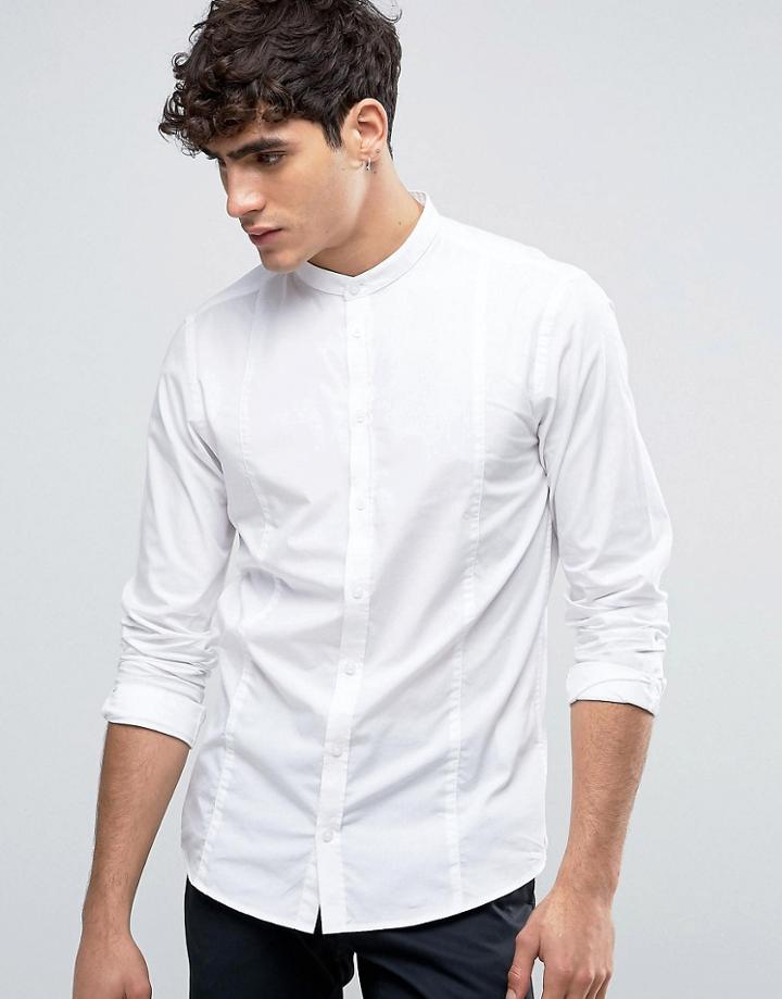 Casual Friday Shirt With Grandad Collar In Regular Fit - White