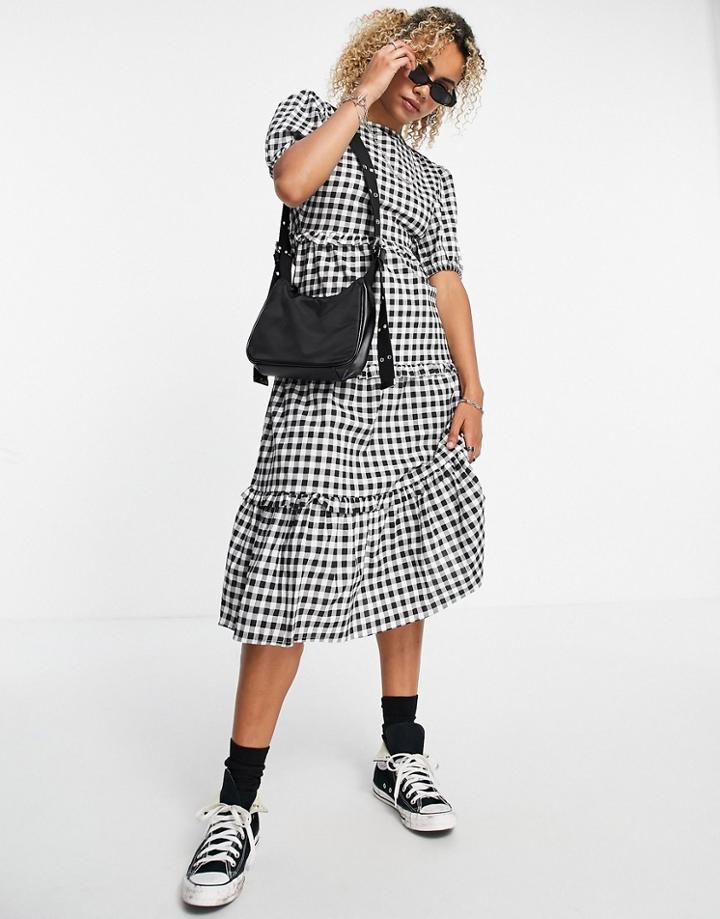 Violet Romance Tiered Midi Dress With Open Back In Gingham-black