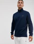 Polo Ralph Lauren Multi Player Logo Fine Rib Half-zip Knit Sweater In Navy