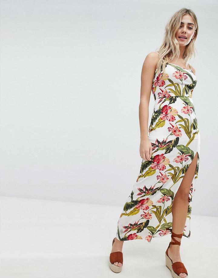 Missguided Floral Split Detail Maxi Dress - White