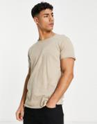 Brave Soul Raw Edge T-shirt In Stone-neutral
