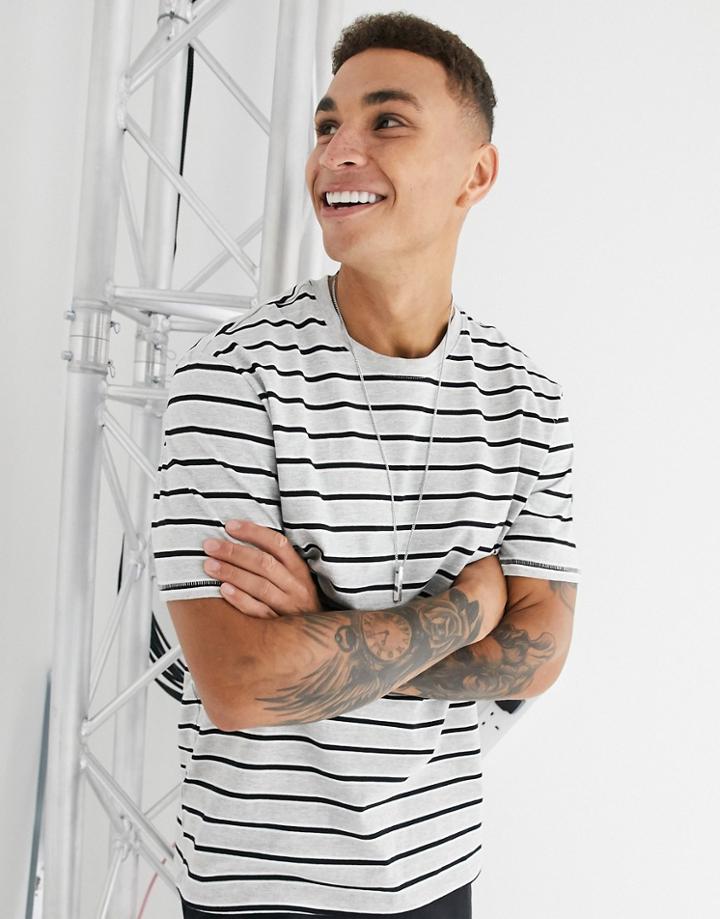Only & Sons T-shirt With Multi Stripe In Gray