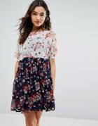 Asos Smock Dress In Floral Print - Multi