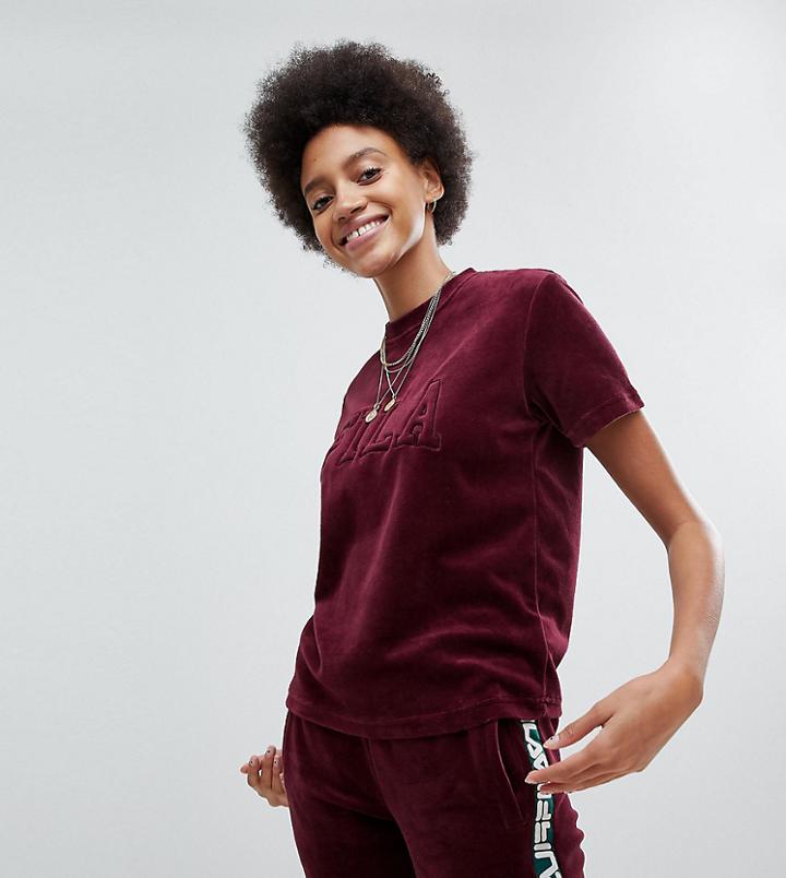 Fila Oversized T-shirt In Velour With Tonal Chest Logo - Red