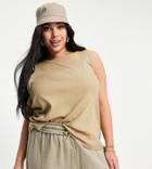 Only Curve Cotton Blend Tank Top In Khaki - Mgreen