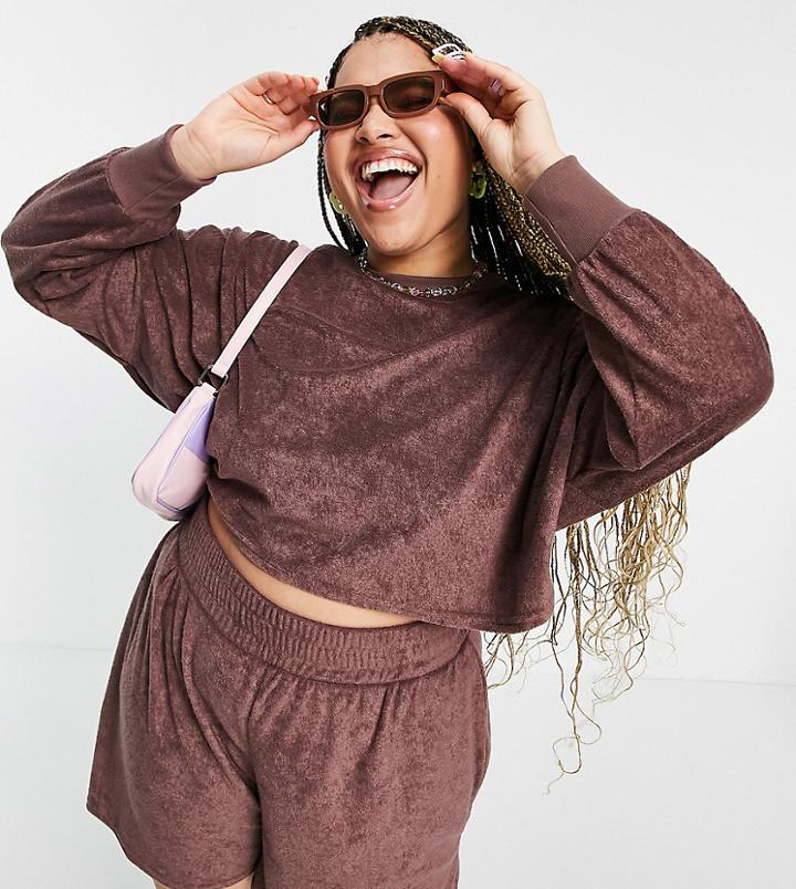 Asos Design Curve Terry Oversized Cropped Sweat In Chocolate - Part Of A Set-brown
