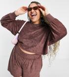 Asos Design Curve Terry Oversized Cropped Sweat In Chocolate - Part Of A Set-brown