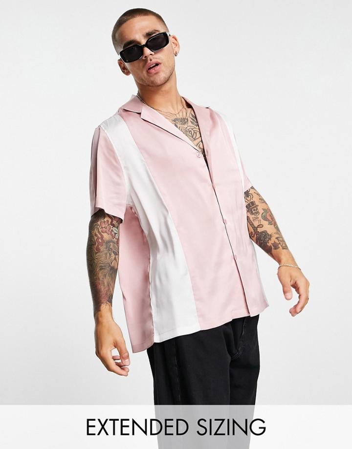 Asos Design Relaxed Satin Shirt In Dusty Pink Cut & Sew