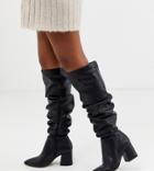 London Rebel Wide Fit Pointed Block Heel Knee Boots-black