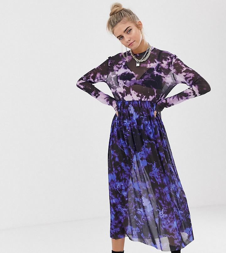 Collusion Mesh Smock Tie Dye Dress - Multi