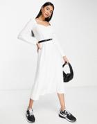 Asos Design Super Soft Sweetheart Midi Sweater Dress With Belt In Ivory-white
