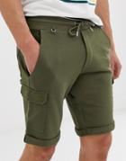 Jack & Jones Intelligence Jersey Cargo Shorts In Khaki-green