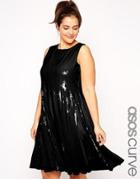 Asos Curve Mesh & Sequin Skater Dress - Black