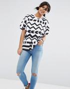 Asos T-shirt In Oversized Fit And Block Chevron Print - Multi