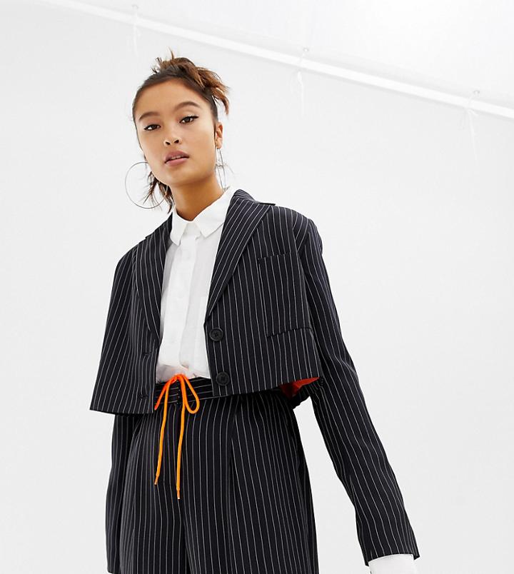 Collusion Cropped Pinstripe Blazer - Navy