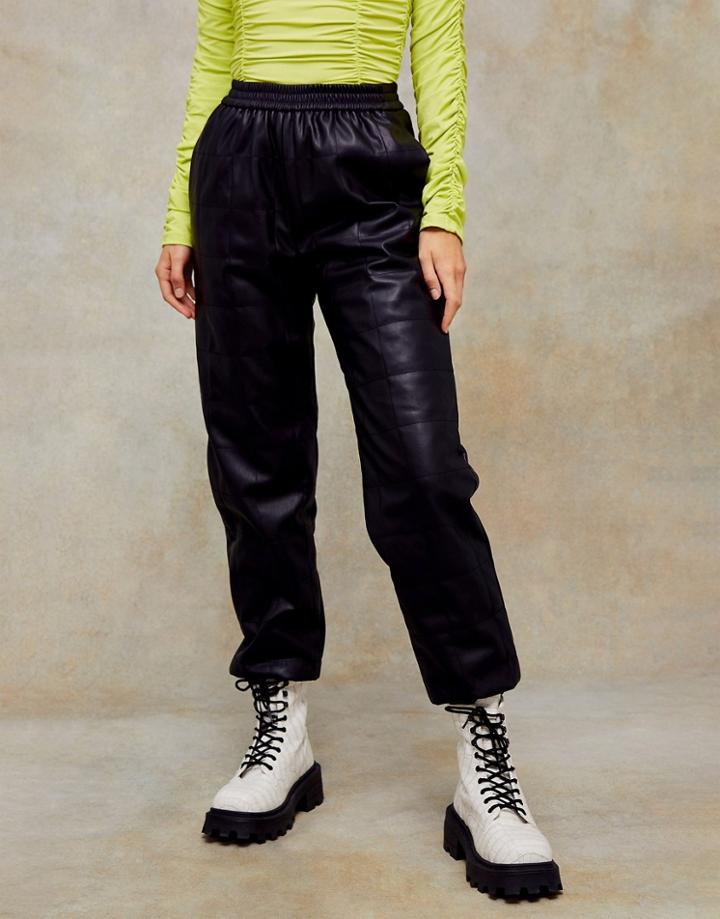 Topshop Faux Leather Quilted Sweatpants In Black