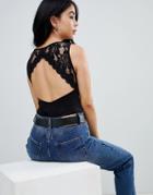 Asos Design Tank Body With Lace Open Back - Black